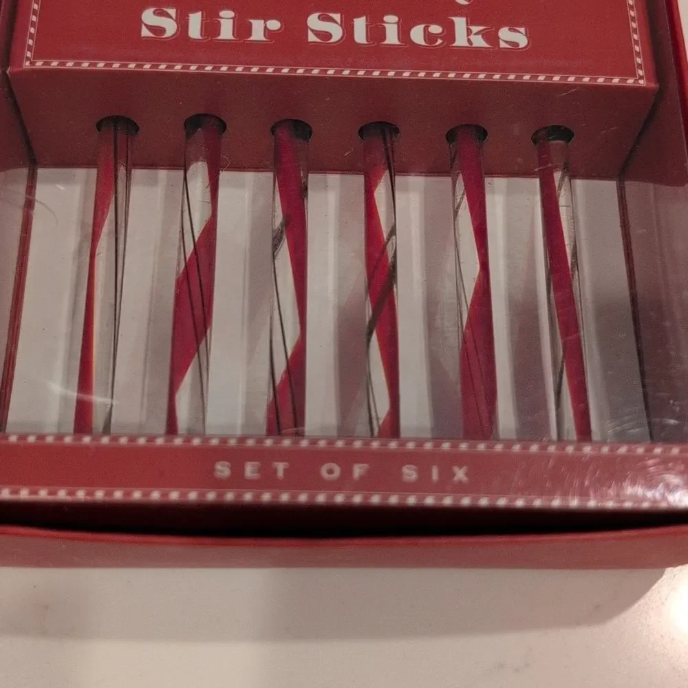 Williams Sonoma Red Swirl Peppermint Glass Stir Sticks Vintage Set Of 6